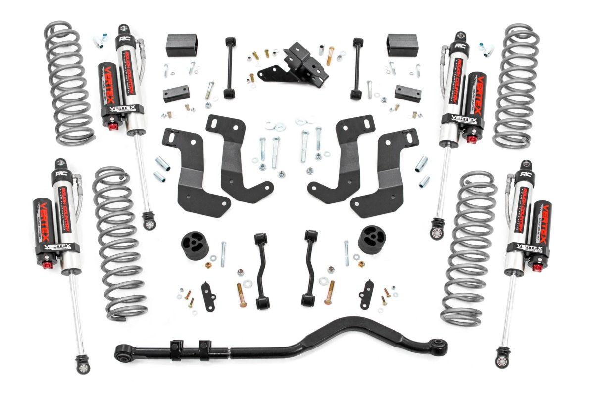 Jeep Wrangler Unlimited Suspension Lift Kit - Front + Rear - Rough Country - Vertex Adjustables Reservoir Shocks - '18-'23